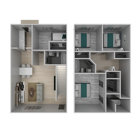 Four Bedroom Townhome Floor Plan Rendering