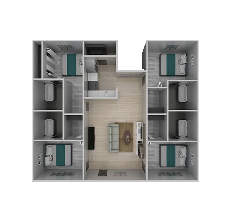 Four Bedroom Flat Floor Plan Rendering
